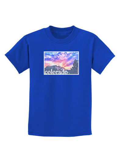 CO Rainbow Sunset Watercolor Text Childrens Dark T-Shirt-Childrens T-Shirt-TooLoud-Royal-Blue-X-Small-Davson Sales