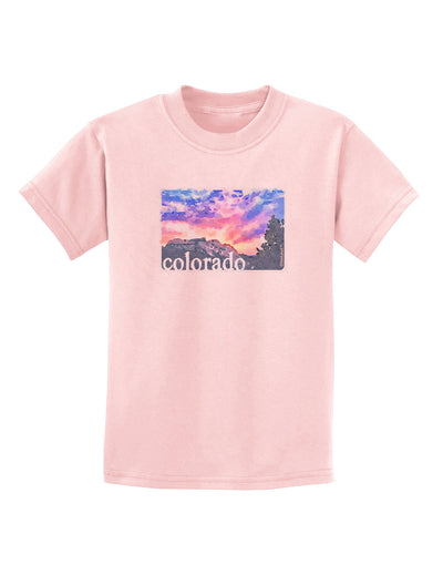 CO Rainbow Sunset Watercolor Text Childrens T-Shirt-Childrens T-Shirt-TooLoud-PalePink-X-Small-Davson Sales
