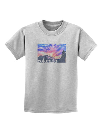 CO Rainbow Sunset Watercolor Text Childrens T-Shirt-Childrens T-Shirt-TooLoud-AshGray-X-Small-Davson Sales