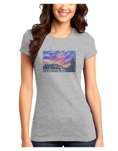 CO Rainbow Sunset Watercolor Text Juniors T-Shirt-Womens Juniors T-Shirt-TooLoud-Ash-Gray-Juniors Fitted X-Small-Davson Sales