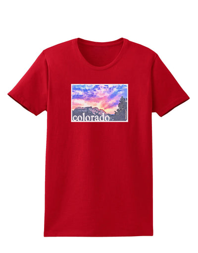 CO Rainbow Sunset Watercolor Text Womens Dark T-Shirt-TooLoud-Red-X-Small-Davson Sales