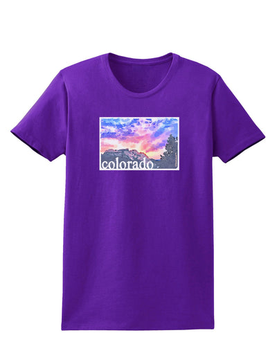 CO Rainbow Sunset Watercolor Text Womens Dark T-Shirt-TooLoud-Purple-X-Small-Davson Sales