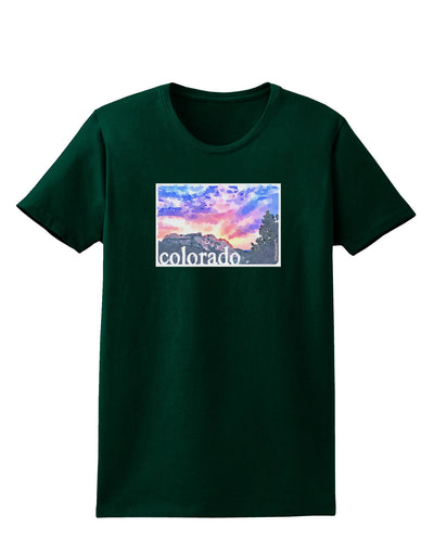 CO Rainbow Sunset Watercolor Text Womens Dark T-Shirt-TooLoud-Forest-Green-Small-Davson Sales