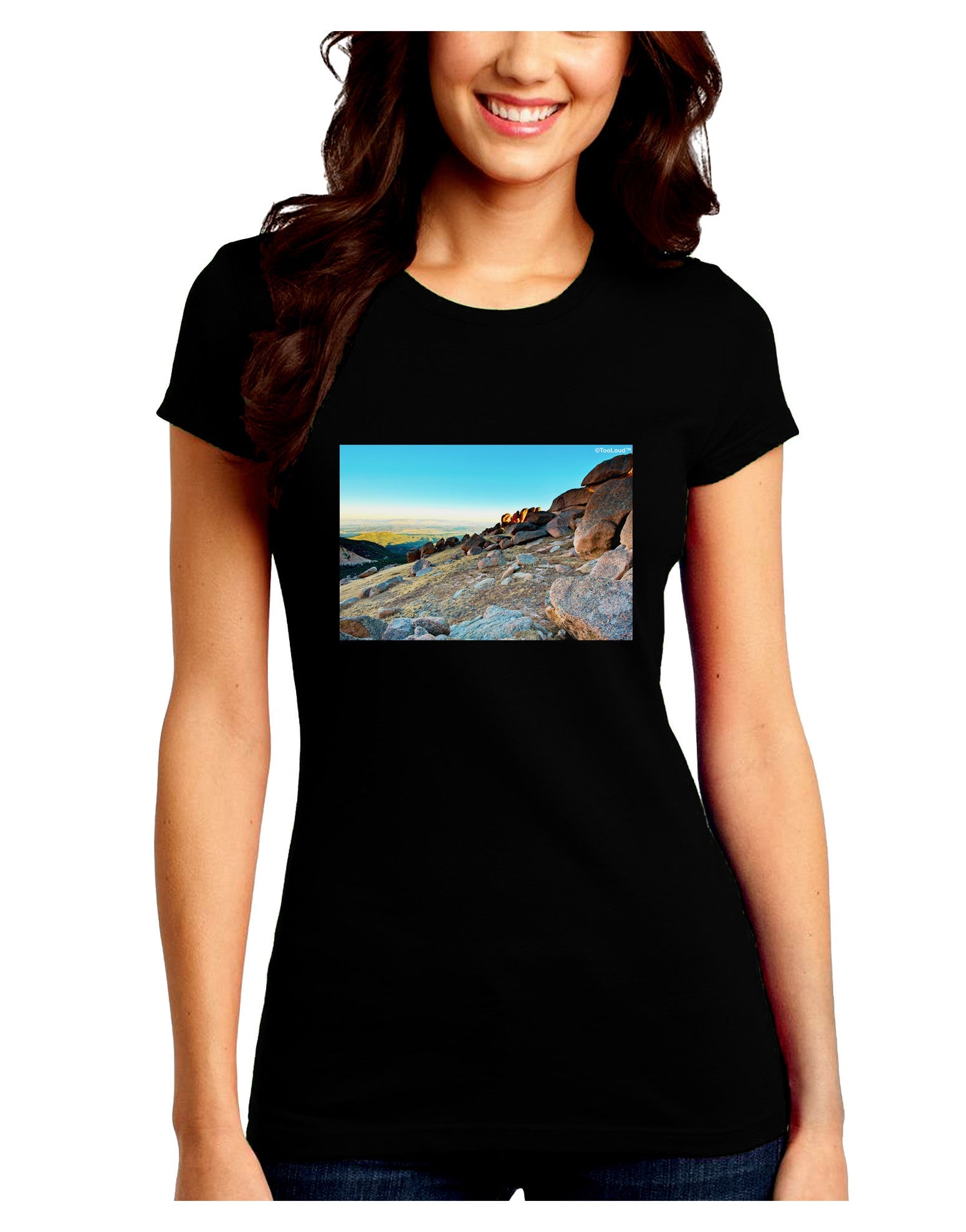 CO Rockies View Juniors Petite Crew Dark T-Shirt-T-Shirts Juniors Tops-TooLoud-Black-Juniors Fitted Small-Davson Sales