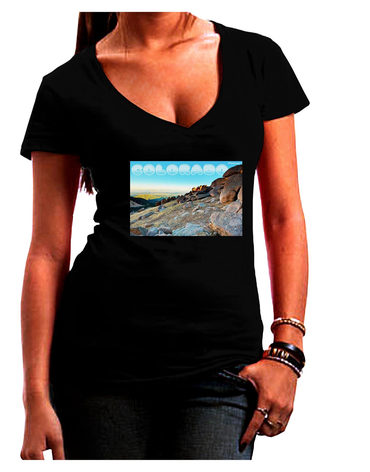 CO Rockies View with Text Womens V-Neck Dark T-Shirt-Womens V-Neck T-Shirts-TooLoud-Black-Juniors Fitted Small-Davson Sales
