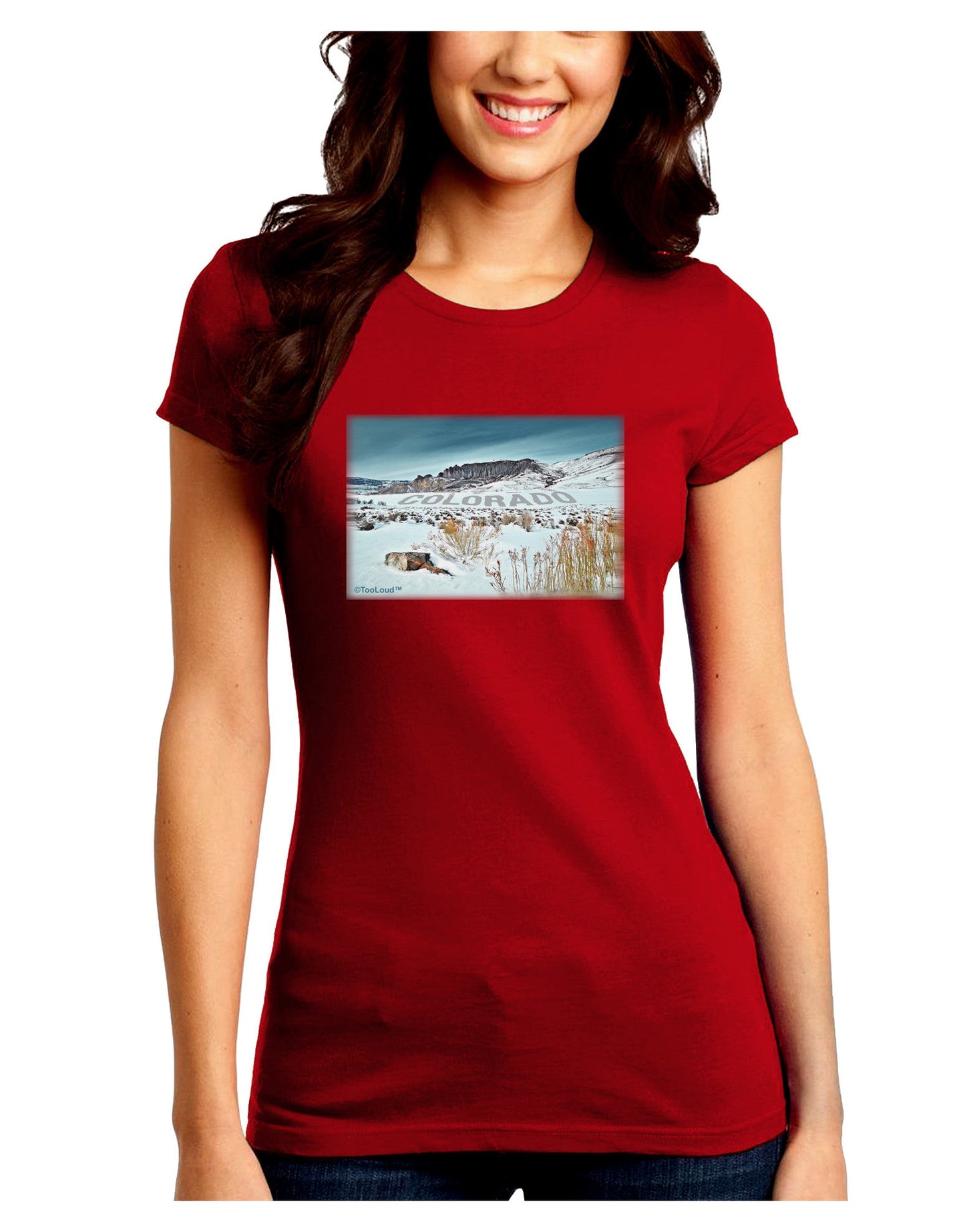 CO Snow Scene Text Juniors Petite Crew Dark T-Shirt-T-Shirts Juniors Tops-TooLoud-Red-Juniors Fitted Small-Davson Sales