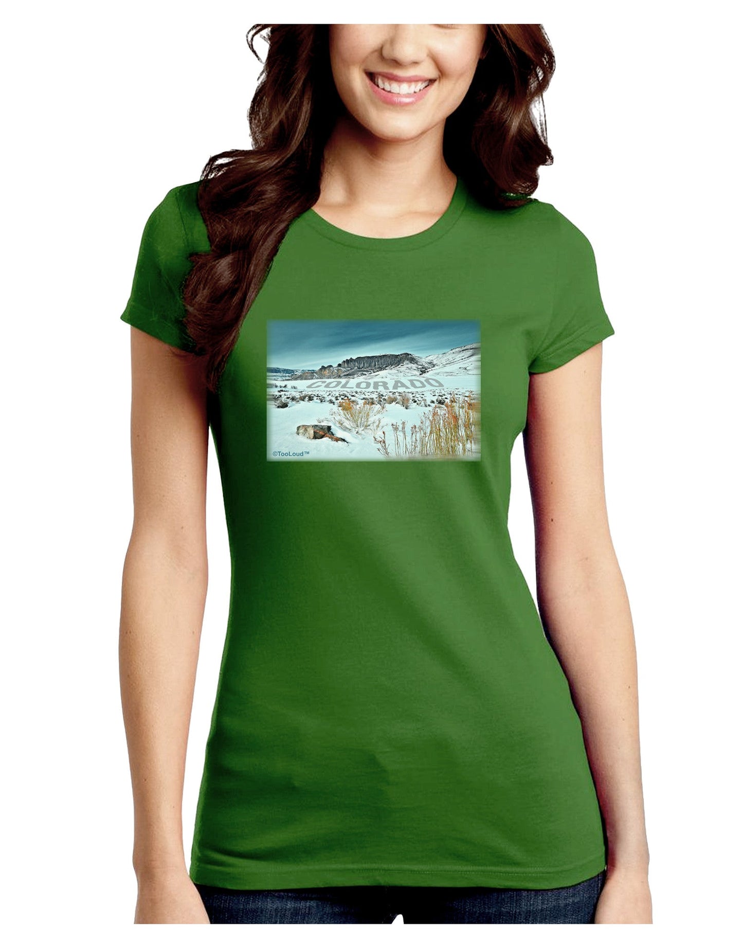CO Snow Scene Text Juniors Petite Crew Dark T-Shirt-T-Shirts Juniors Tops-TooLoud-Kiwi-Green-Juniors Fitted Small-Davson Sales
