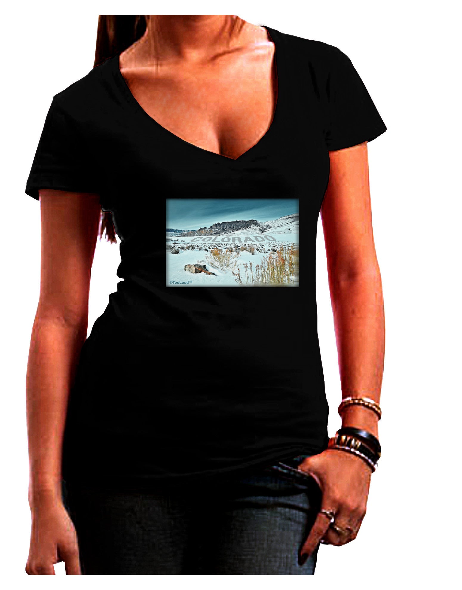CO Snow Scene Text Womens V-Neck Dark T-Shirt-Womens V-Neck T-Shirts-TooLoud-Black-Juniors Fitted Small-Davson Sales