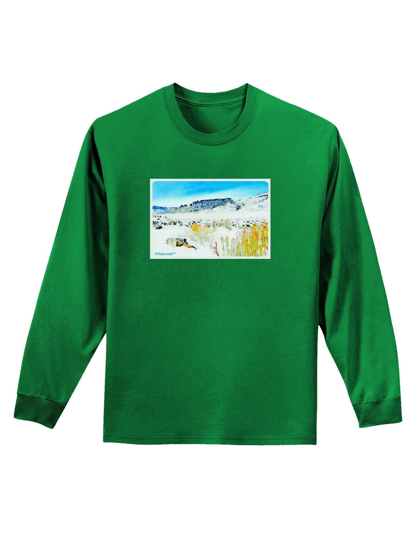 CO Snow Scene Watercolor Adult Long Sleeve Dark T-Shirt-TooLoud-Kelly-Green-Small-Davson Sales