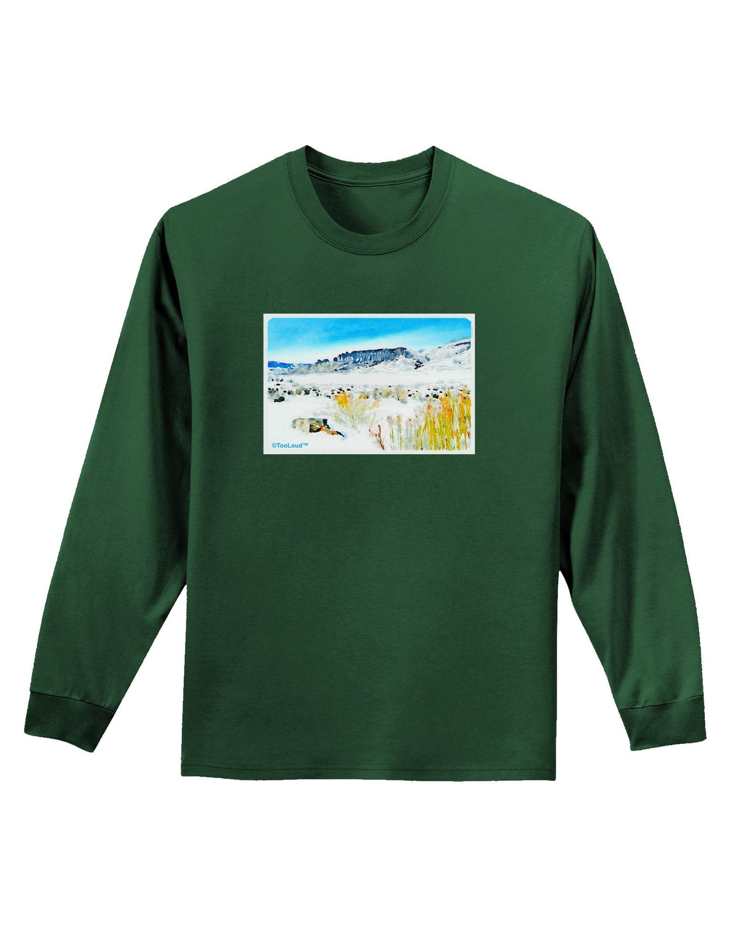 CO Snow Scene Watercolor Adult Long Sleeve Dark T-Shirt-TooLoud-Dark-Green-Small-Davson Sales