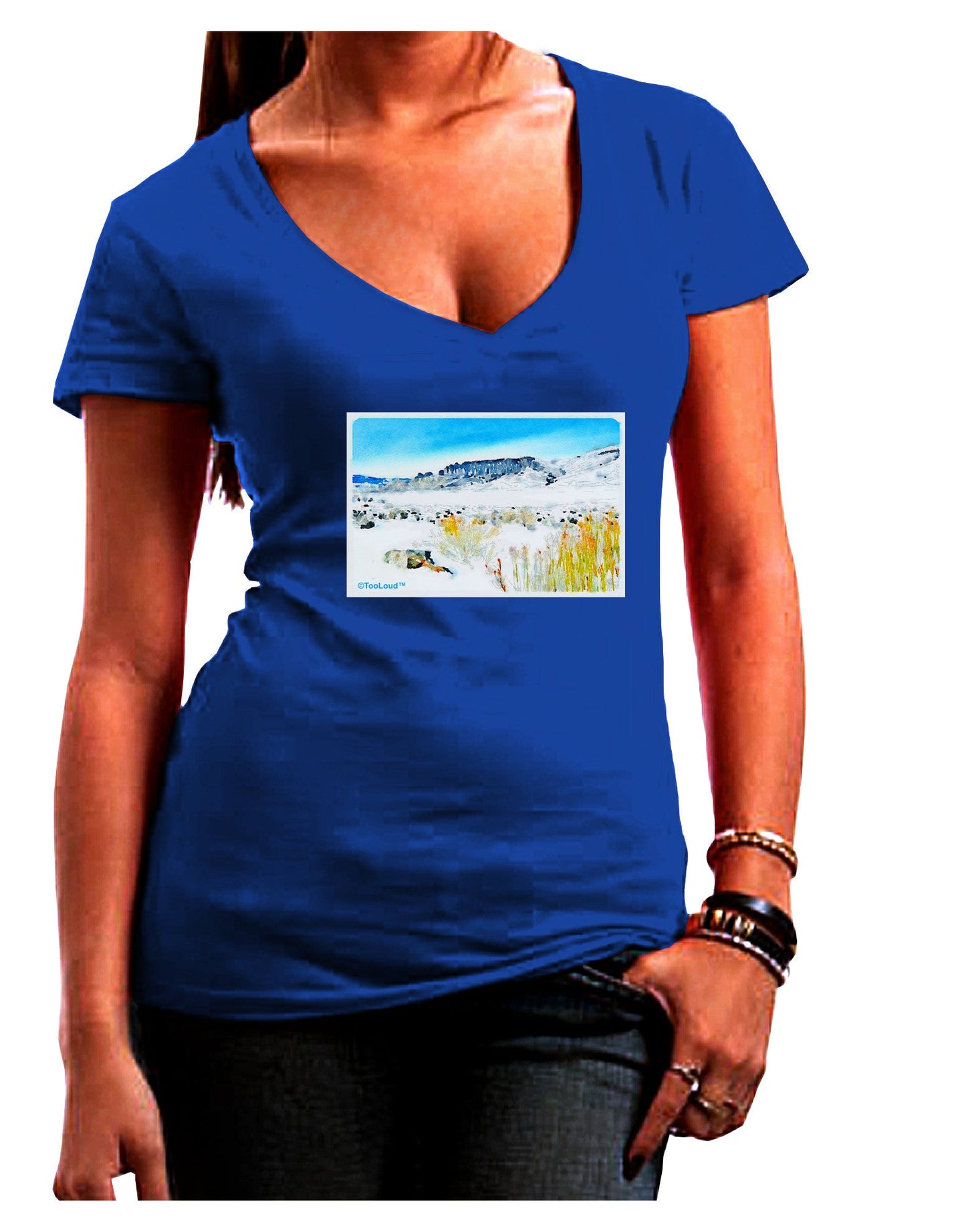 CO Snow Scene Watercolor Womens V-Neck Dark T-Shirt-Womens V-Neck T-Shirts-TooLoud-Royal-Blue-Juniors Fitted Small-Davson Sales