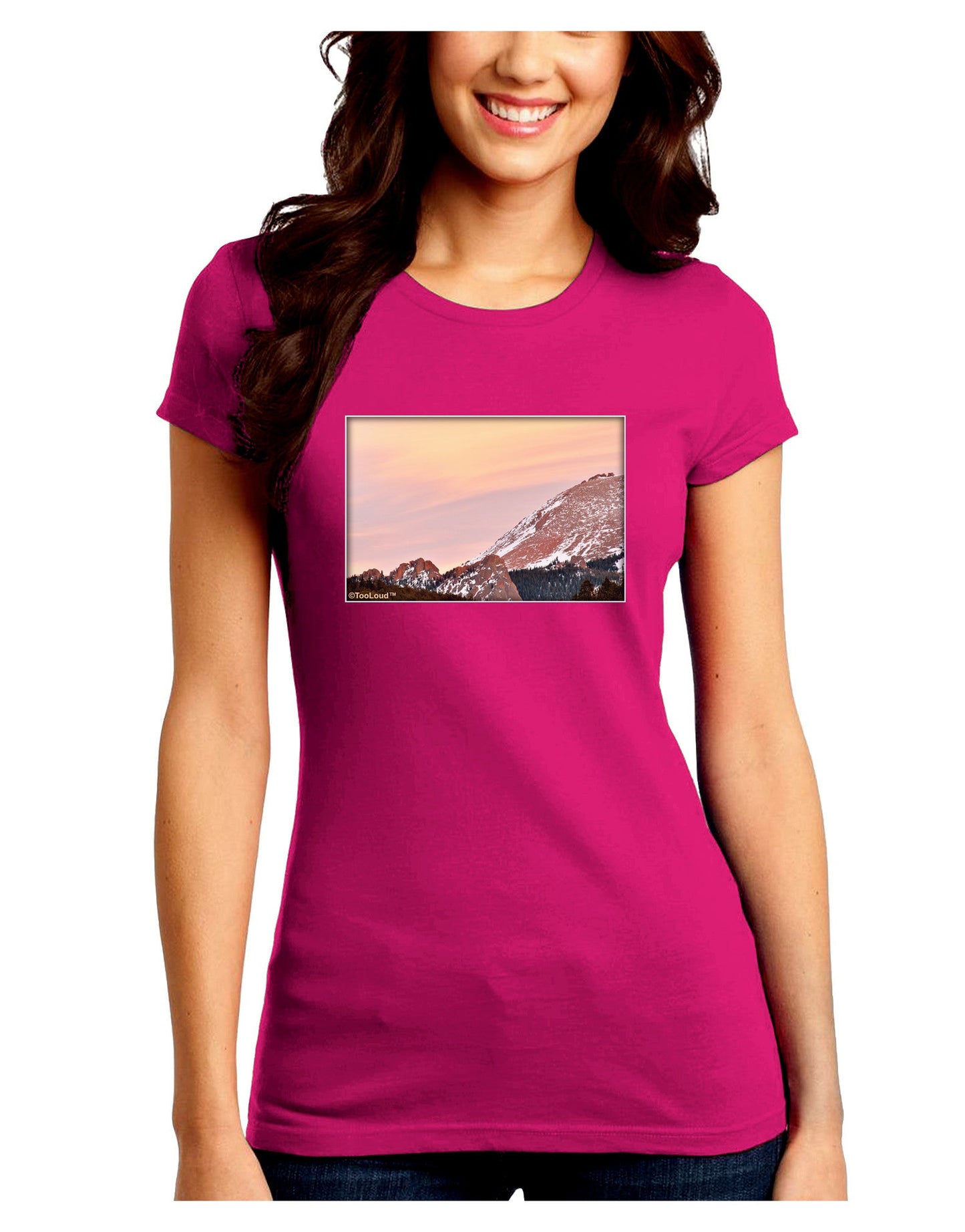 CO Sunset Cliffs Juniors Petite Crew Dark T-Shirt-T-Shirts Juniors Tops-TooLoud-Hot-Pink-Juniors Fitted Small-Davson Sales