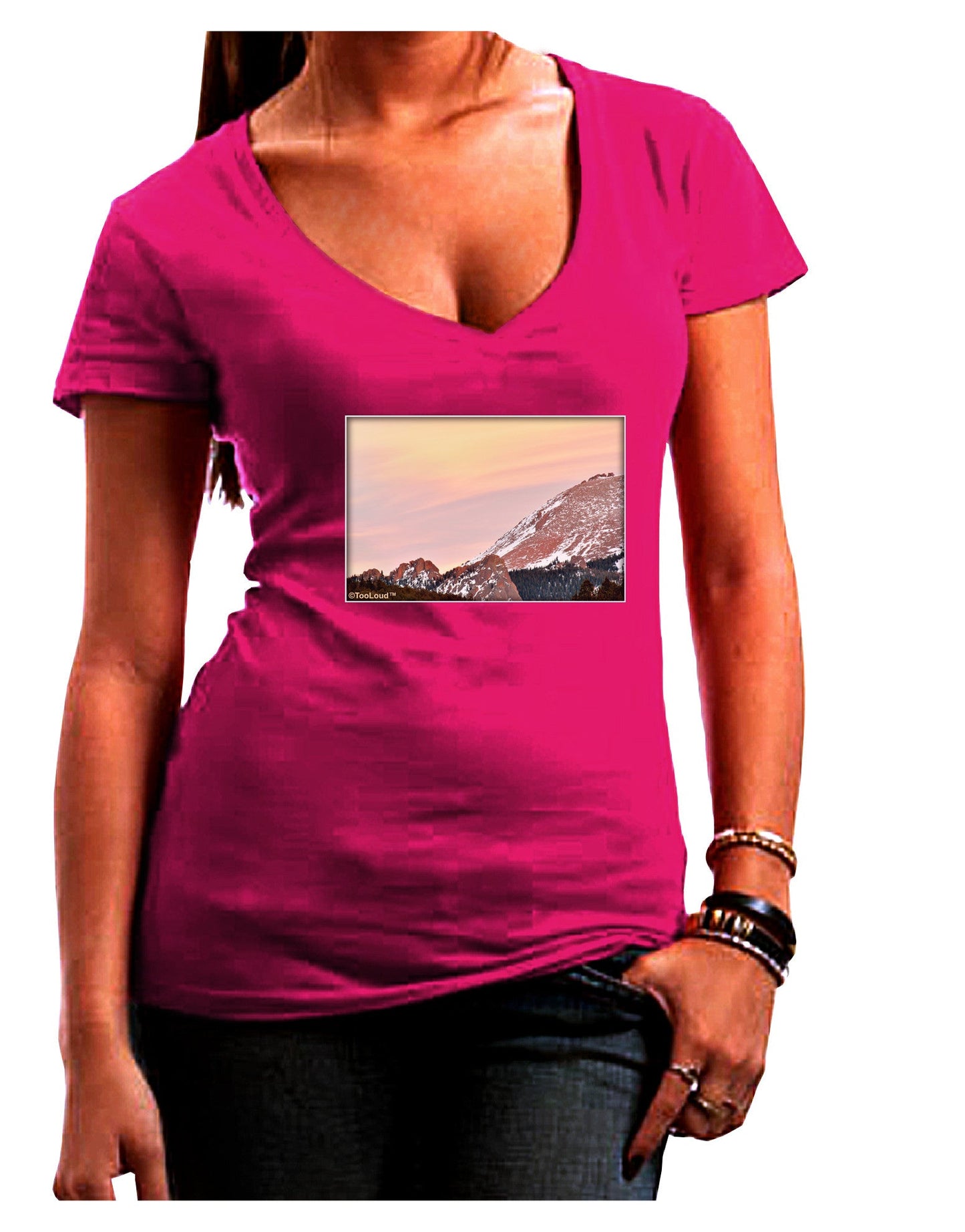 CO Sunset Cliffs Womens V-Neck Dark T-Shirt-Womens V-Neck T-Shirts-TooLoud-Hot-Pink-Juniors Fitted Small-Davson Sales