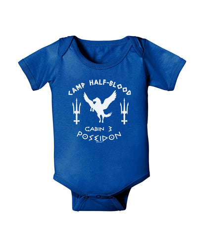 Cabin 3 Poseidon Camp Half Blood Baby Romper Bodysuit Dark-Baby Romper-TooLoud-Royal-Blue-06-Months-Davson Sales