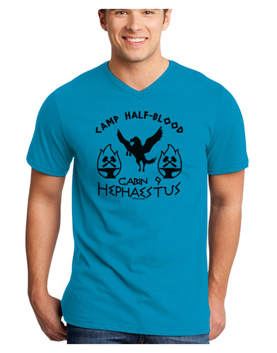 Cabin 9 Hephaestus Half Blood Adult V-Neck T-shirt-Mens V-Neck T-Shirt-TooLoud-Turquoise-Small-Davson Sales