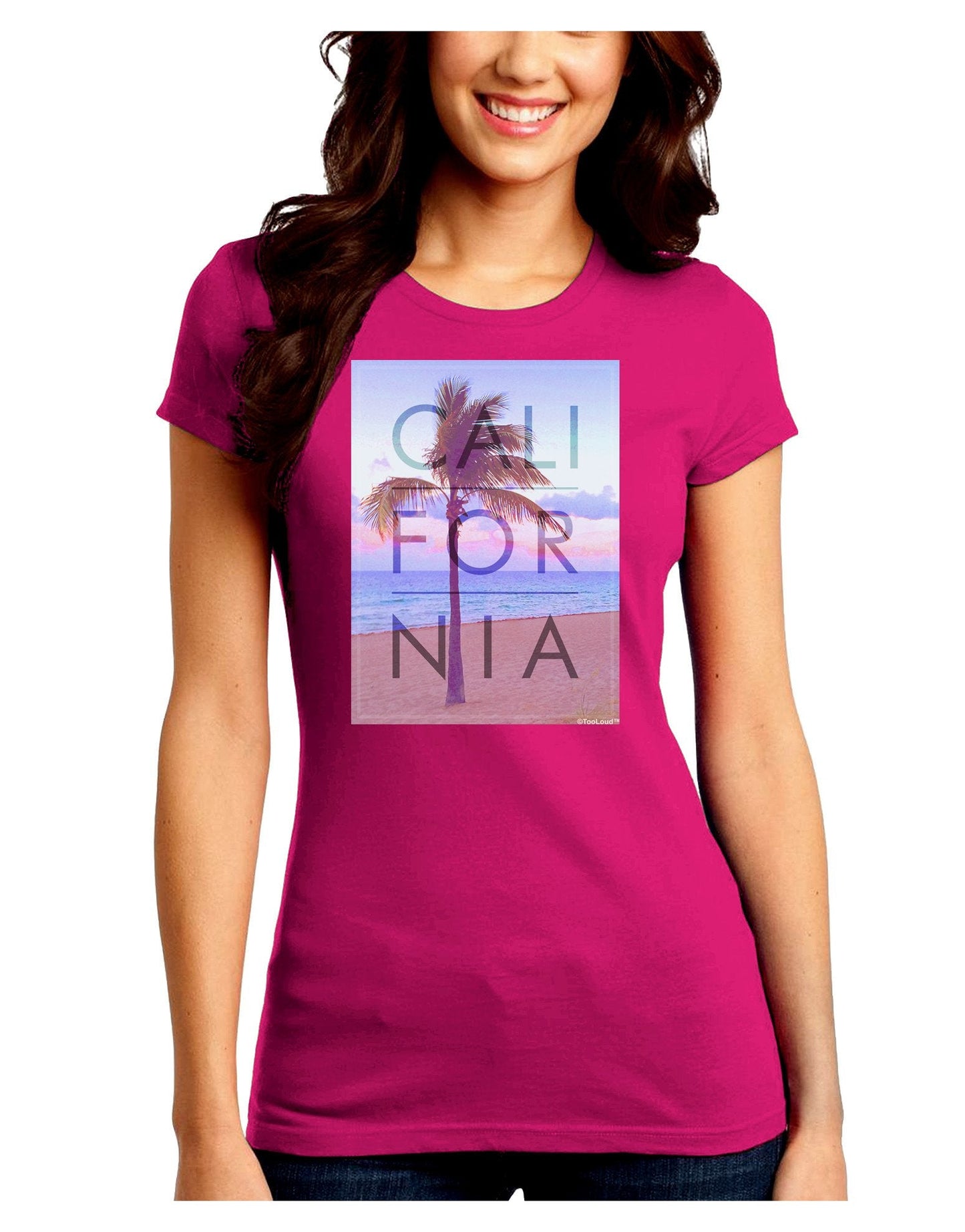 California Beach Filter Juniors Petite Crew Dark T-Shirt-T-Shirts Juniors Tops-TooLoud-Hot-Pink-Juniors Fitted XX-Large-Davson Sales