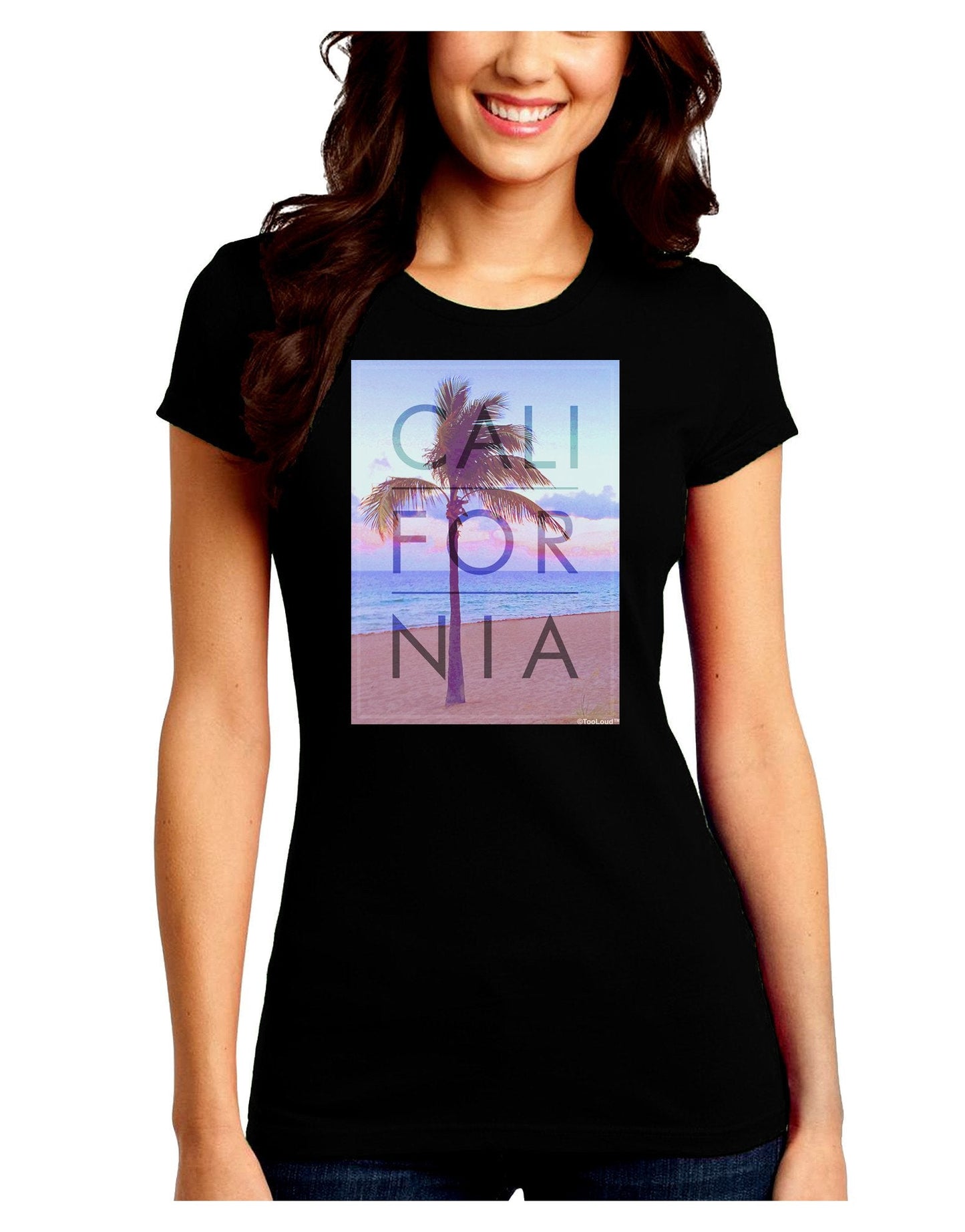 California Beach Filter Juniors Petite Crew Dark T-Shirt-T-Shirts Juniors Tops-TooLoud-Black-Juniors Fitted XX-Large-Davson Sales