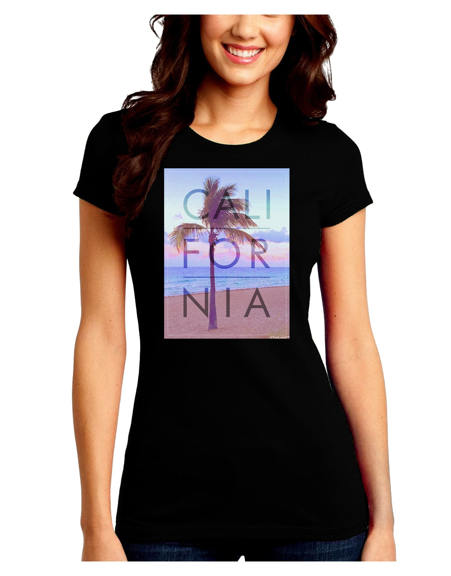 California Beach Filter Juniors Petite Crew Dark T-Shirt-T-Shirts Juniors Tops-TooLoud-Black-Juniors Fitted XX-Large-Davson Sales