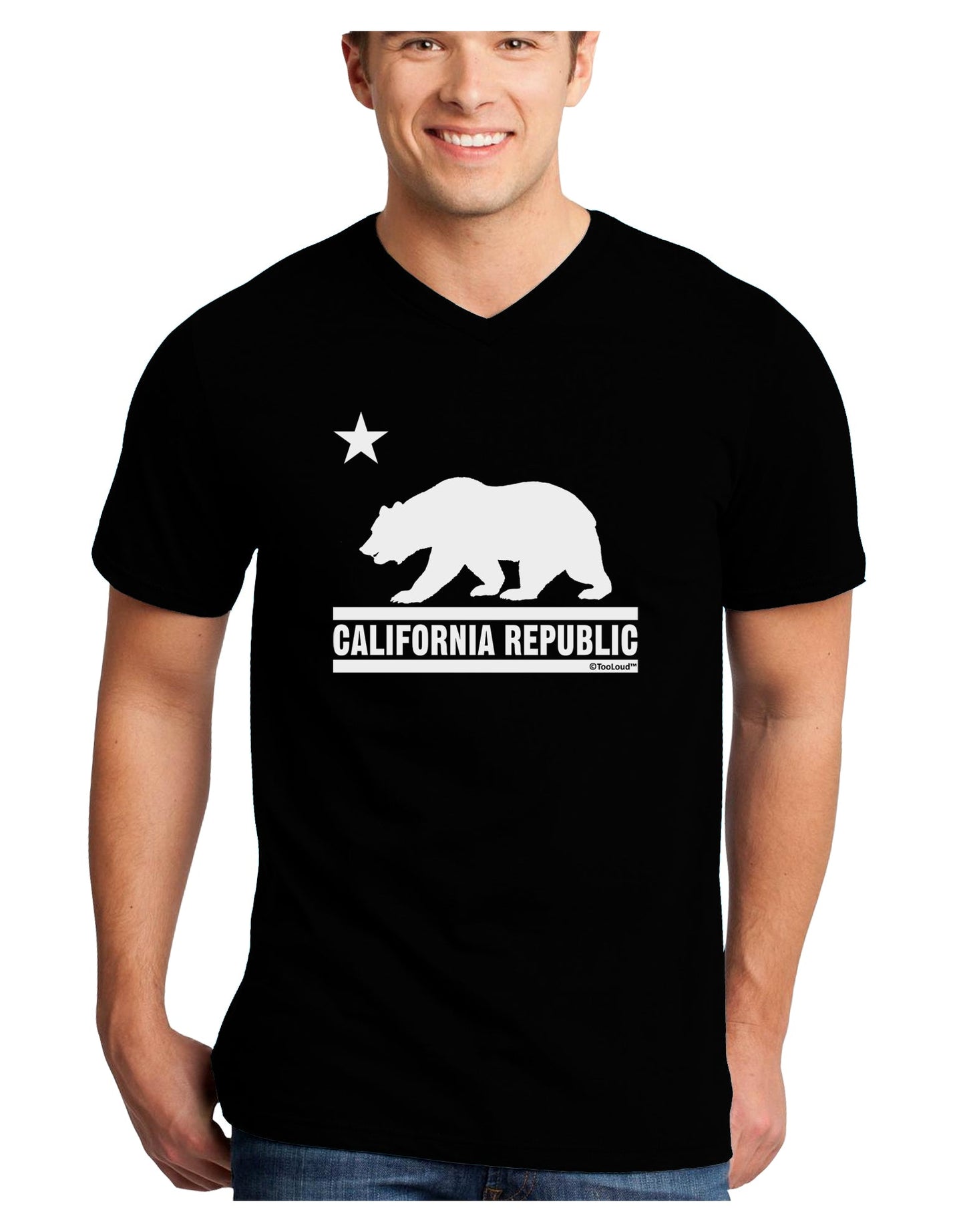 California Republic Design - Cali Bear Adult Dark V-Neck T-Shirt by TooLoud-Mens V-Neck T-Shirt-TooLoud-Black-Small-Davson Sales