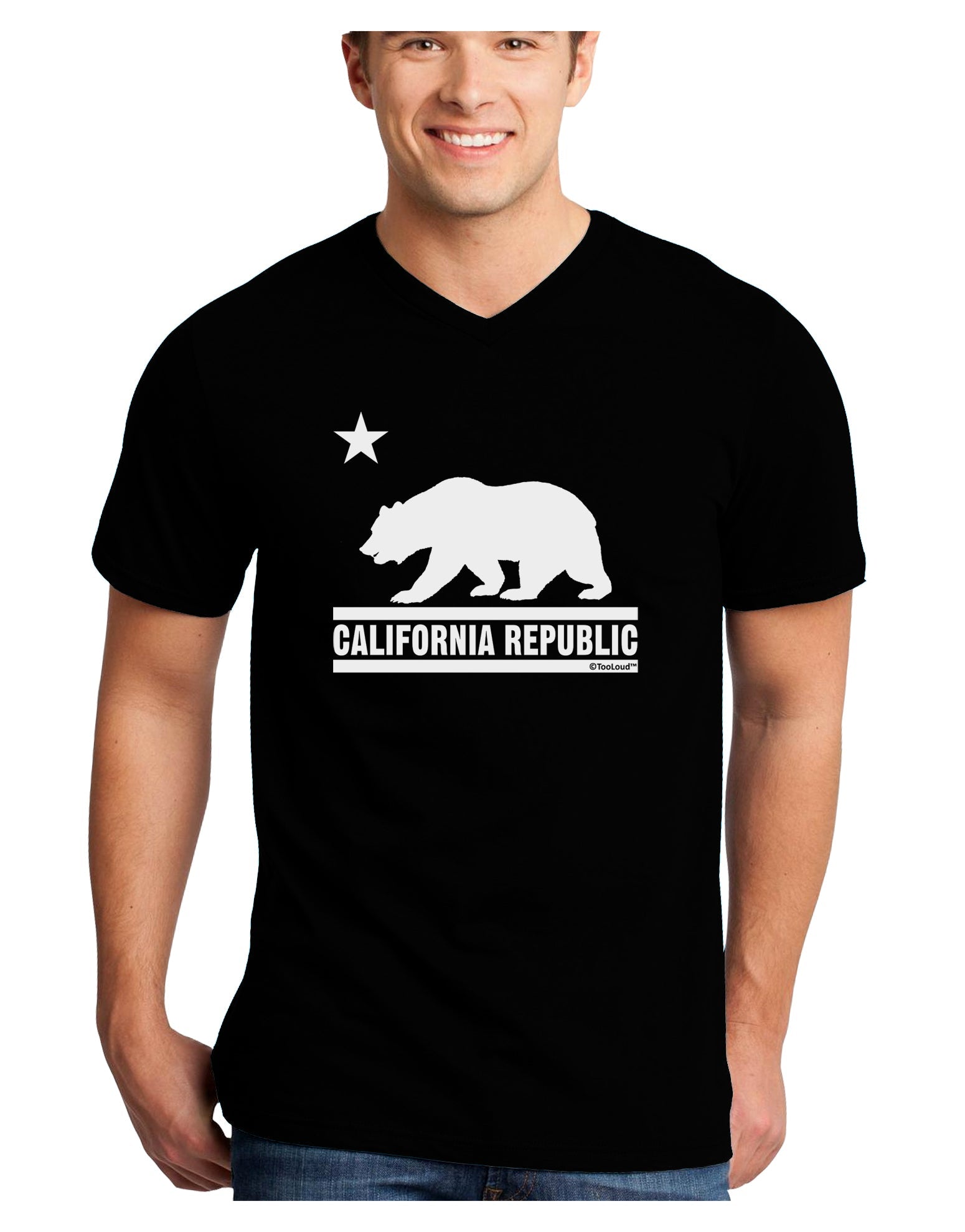 California Republic Design - Cali Bear Adult Dark V-Neck T-Shirt by TooLoud-Mens V-Neck T-Shirt-TooLoud-Black-Small-Davson Sales
