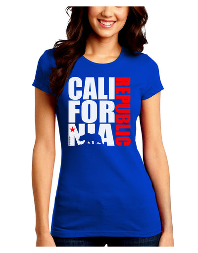 California Republic Design - California Red Star and Bear Juniors Crew Dark T-Shirt by TooLoud
