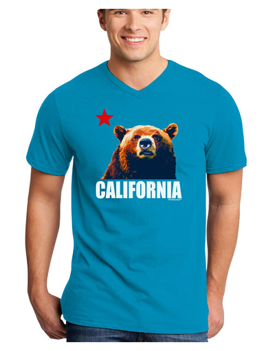 California Republic Design - Grizzly Bear and Star Adult Dark V-Neck T-Shirt by TooLoud-Mens V-Neck T-Shirt-TooLoud-Turquoise-Small-Davson Sales