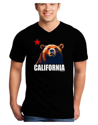 California Republic Design - Grizzly Bear and Star Adult Dark V-Neck T-Shirt by TooLoud-Mens V-Neck T-Shirt-TooLoud-Black-Small-Davson Sales
