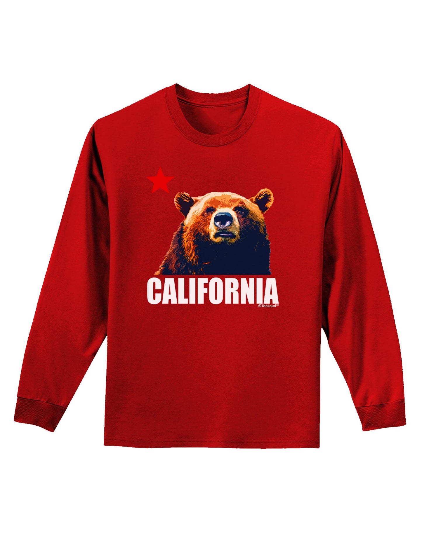 California Republic Design - Grizzly Bear and Star Adult Long Sleeve Dark T-Shirt by TooLoud-TooLoud-Red-Small-Davson Sales