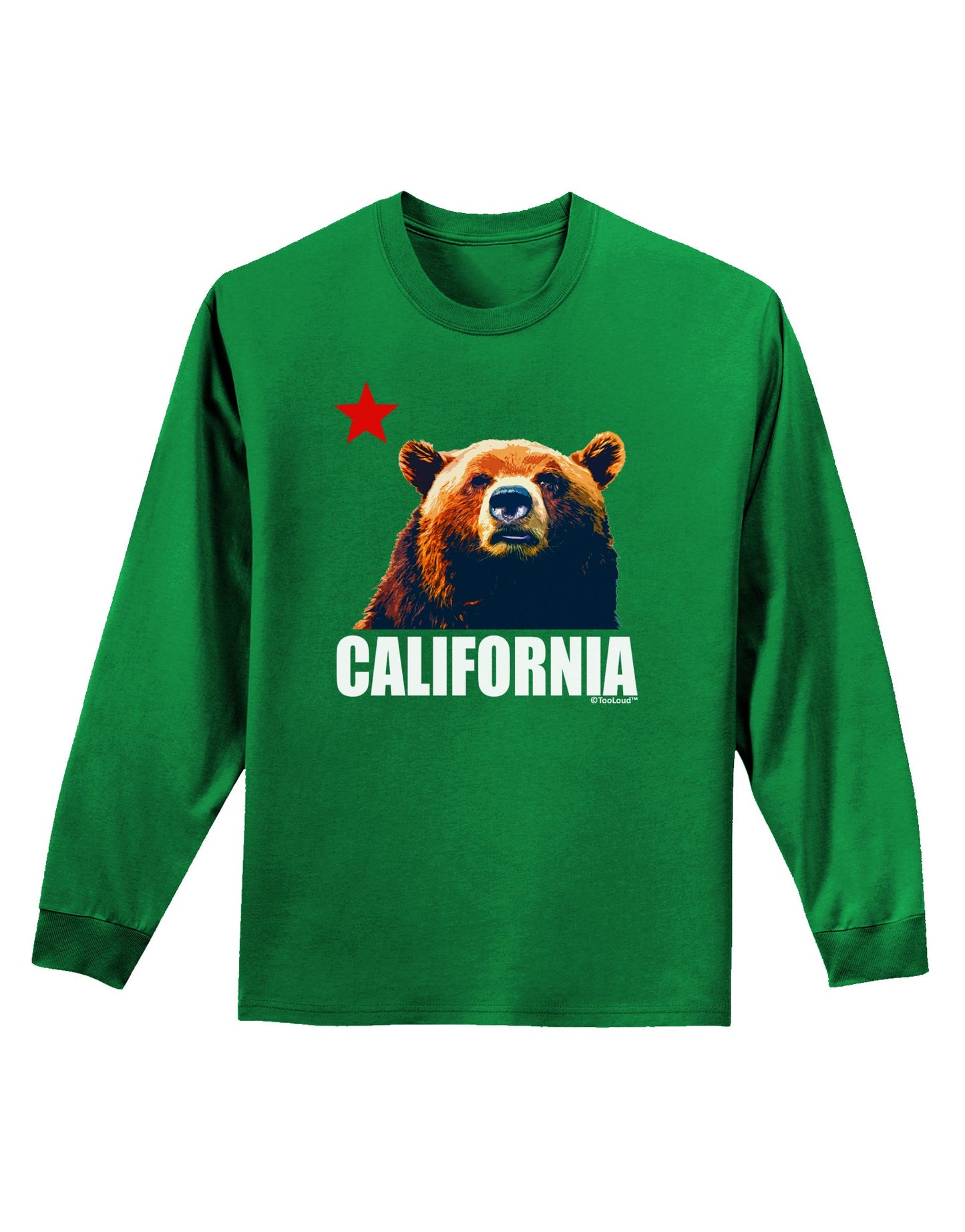 California Republic Design - Grizzly Bear and Star Adult Long Sleeve Dark T-Shirt by TooLoud-TooLoud-Kelly-Green-Small-Davson Sales