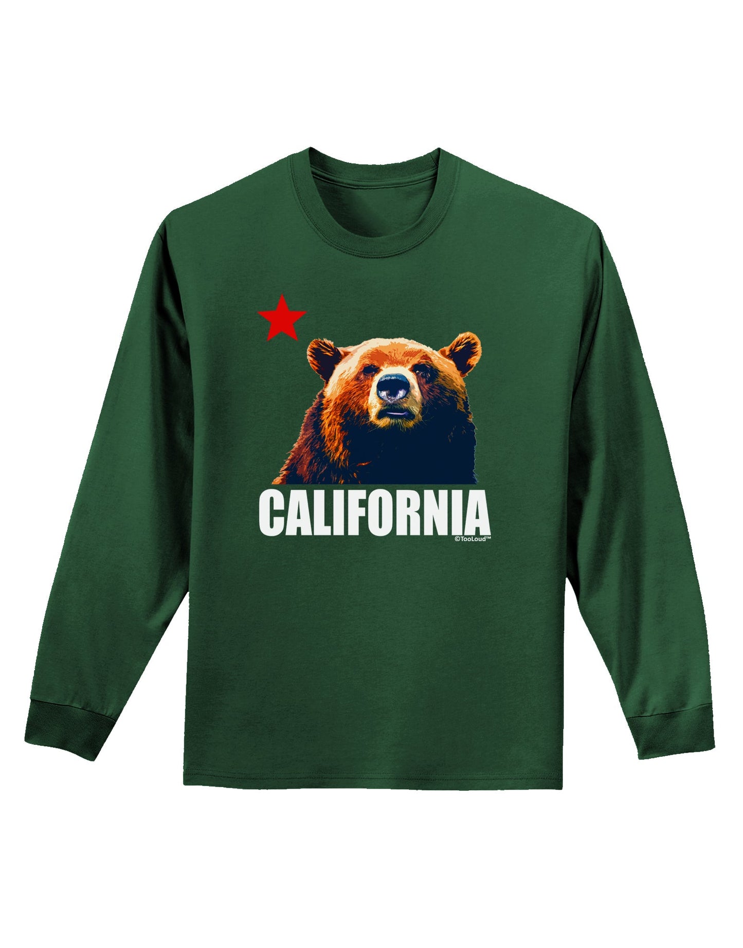 California Republic Design - Grizzly Bear and Star Adult Long Sleeve Dark T-Shirt by TooLoud-TooLoud-Dark-Green-Small-Davson Sales