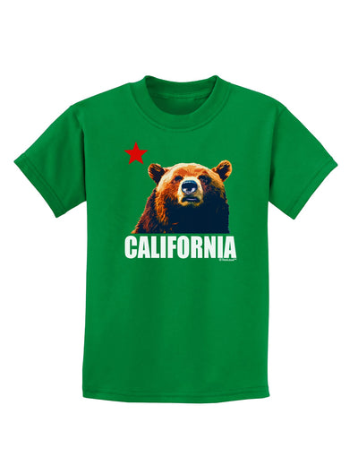 California Republic Design - Grizzly Bear and Star Childrens Dark T-Shirt by TooLoud-Childrens T-Shirt-TooLoud-Kelly-Green-X-Small-Davson Sales