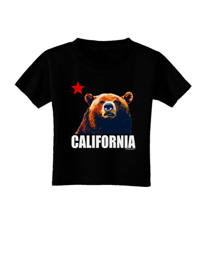 California Republic Design - Grizzly Bear and Star Toddler T-Shirt Dark by TooLoud-Toddler T-Shirt-TooLoud-Black-2T-Davson Sales