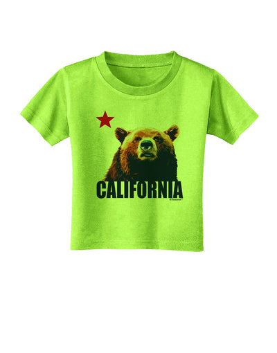 California Republic Design - Grizzly Bear and Star Toddler T-Shirt by TooLoud-Toddler T-Shirt-TooLoud-Lime-Green-2T-Davson Sales