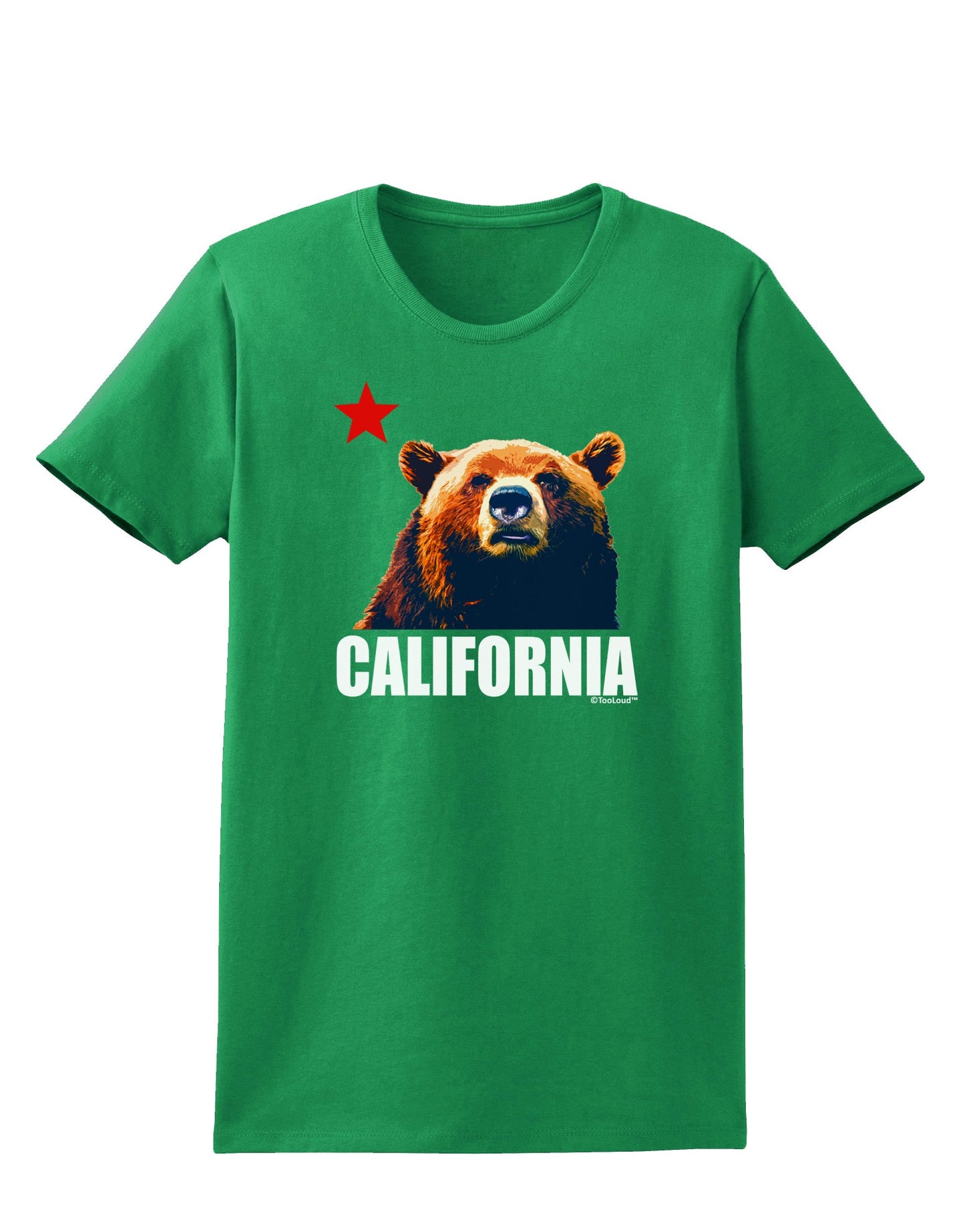 California Republic Design - Grizzly Bear and Star Womens Dark T-Shirt by TooLoud-Womens T-Shirt-TooLoud-Kelly-Green-X-Small-Davson Sales