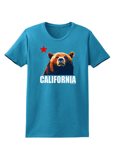 California Republic Design - Grizzly Bear and Star Womens Dark T-Shirt by TooLoud-Womens T-Shirt-TooLoud-Turquoise-X-Small-Davson Sales