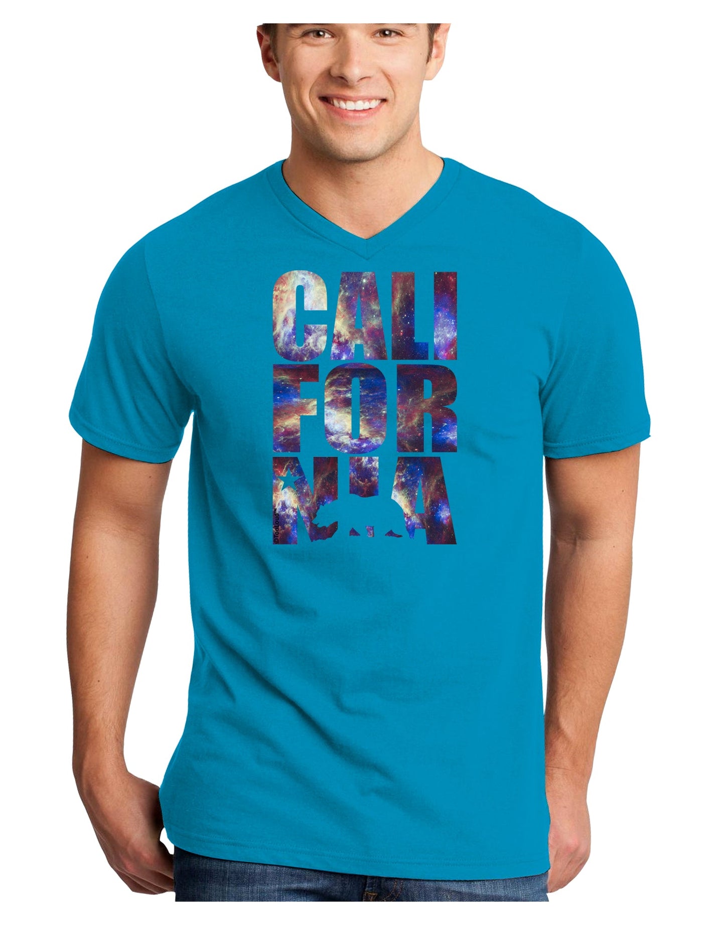 California Republic Design - Space Nebula Print Adult Dark V-Neck T-Shirt by TooLoud-Mens V-Neck T-Shirt-TooLoud-Turquoise-Small-Davson Sales