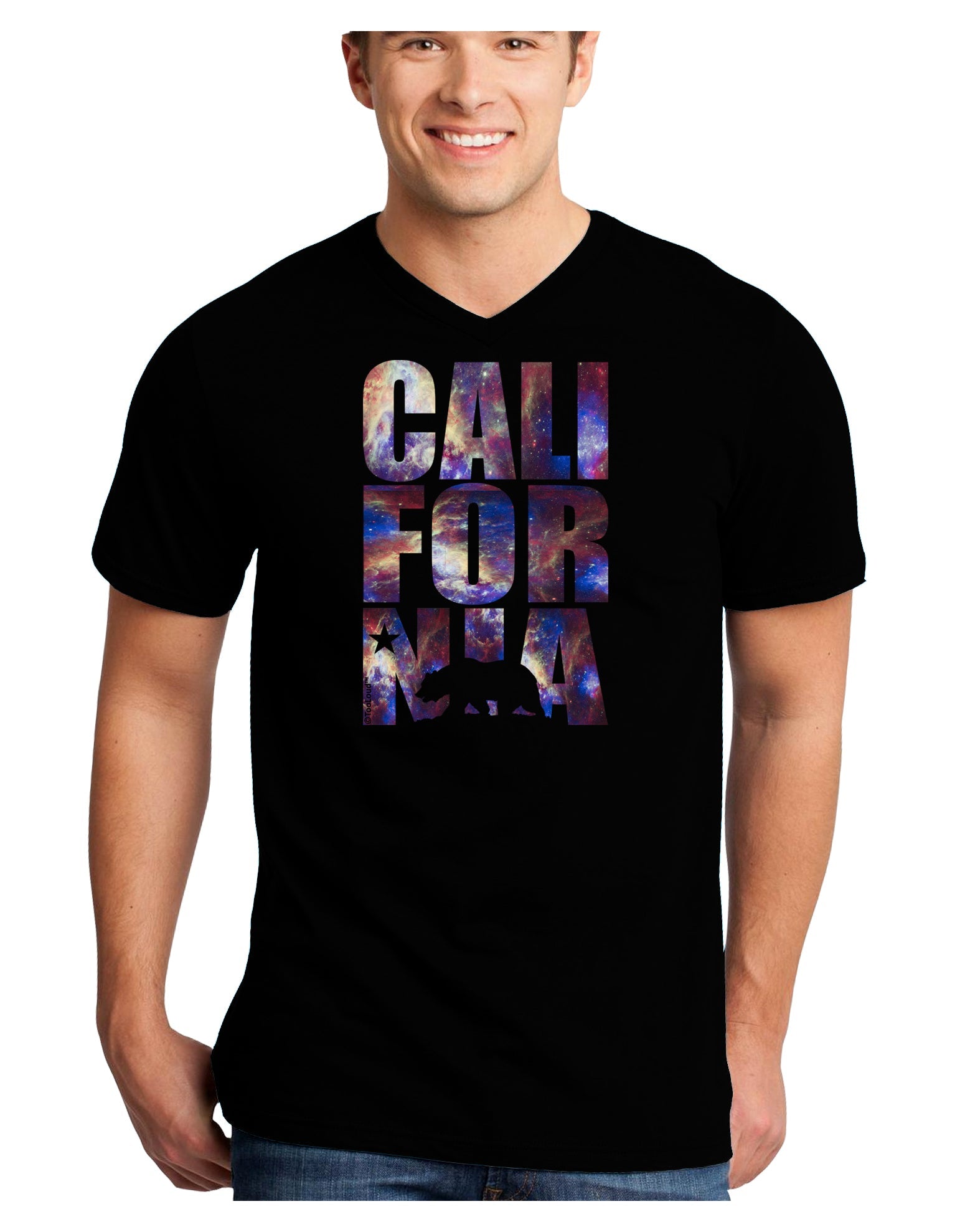 California Republic Design - Space Nebula Print Adult Dark V-Neck T-Shirt by TooLoud-Mens V-Neck T-Shirt-TooLoud-Black-Small-Davson Sales