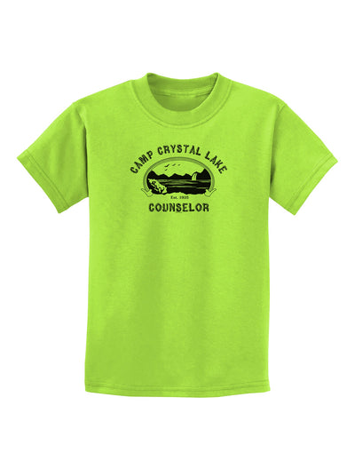 Camp Crystal Lake Counselor - Friday 13 Childrens T-Shirt-Childrens T-Shirt-TooLoud-Lime-Green-X-Small-Davson Sales