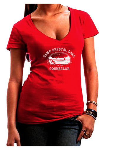 Camp Crystal Lake Counselor - Friday 13 Juniors V-Neck Dark T-Shirt-Womens V-Neck T-Shirts-TooLoud-Red-Small-Davson Sales