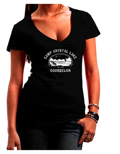 Camp Crystal Lake Counselor - Friday 13 Juniors V-Neck Dark T-Shirt-Womens V-Neck T-Shirts-TooLoud-Black-Small-Davson Sales