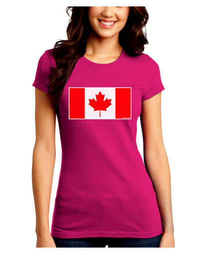 Canadian Flag Maple Leaf Colors Juniors Crew Dark T-Shirt-T-Shirts Juniors Tops-TooLoud-Hot-Pink-Juniors Fitted Small-Davson Sales