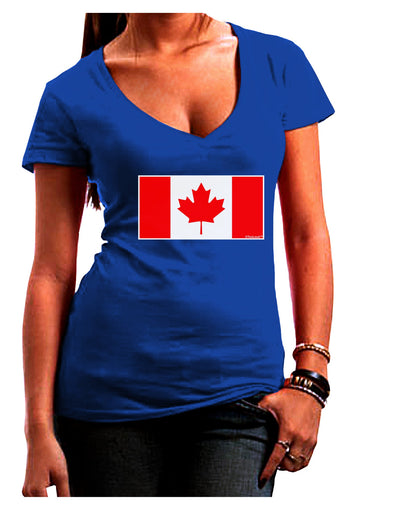 Canadian Flag Maple Leaf Colors Juniors V-Neck Dark T-Shirt-Womens V-Neck T-Shirts-TooLoud-Royal-Blue-Juniors Fitted Small-Davson Sales