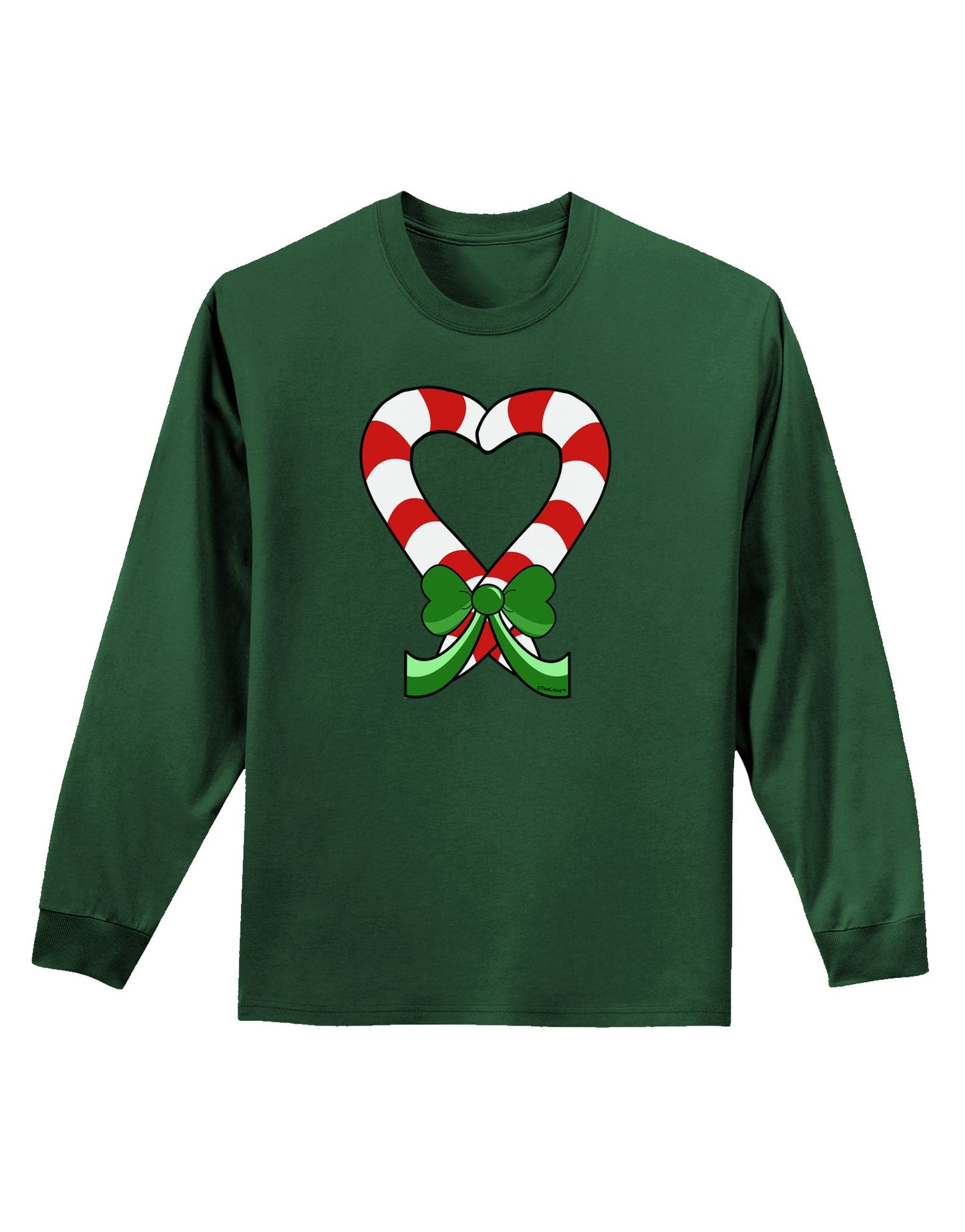 Candy Cane Heart Christmas Adult Long Sleeve Dark T-Shirt-TooLoud-Dark-Green-Small-Davson Sales