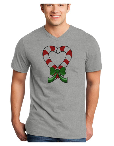 Candy Cane Heart Christmas Adult V-Neck T-shirt-Mens V-Neck T-Shirt-TooLoud-HeatherGray-Small-Davson Sales