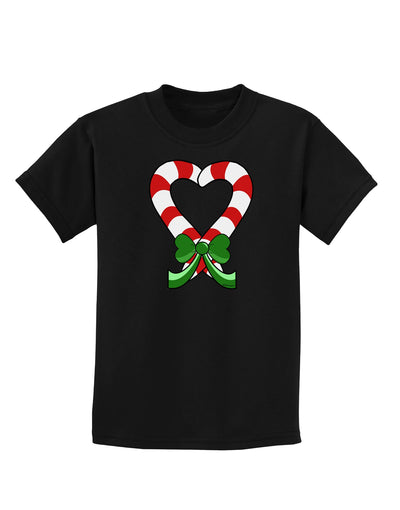 Candy Cane Heart Christmas Childrens Dark T-Shirt-Childrens T-Shirt-TooLoud-Black-X-Small-Davson Sales