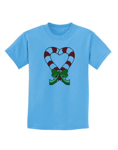 Candy Cane Heart Christmas Childrens T-Shirt-Childrens T-Shirt-TooLoud-Aquatic-Blue-X-Small-Davson Sales