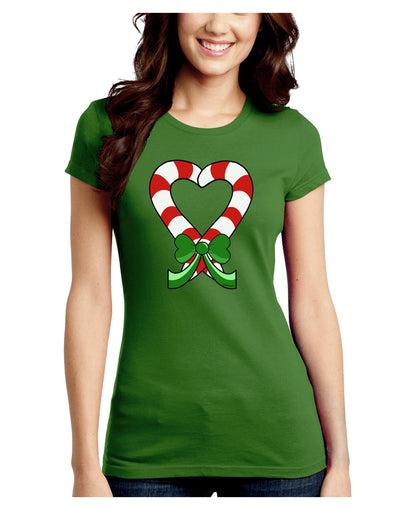 Candy Cane Heart Christmas Juniors Crew Dark T-Shirt-T-Shirts Juniors Tops-TooLoud-Kiwi-Green-Juniors Fitted Small-Davson Sales