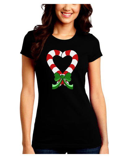 Candy Cane Heart Christmas Juniors Crew Dark T-Shirt-T-Shirts Juniors Tops-TooLoud-Black-Juniors Fitted Small-Davson Sales