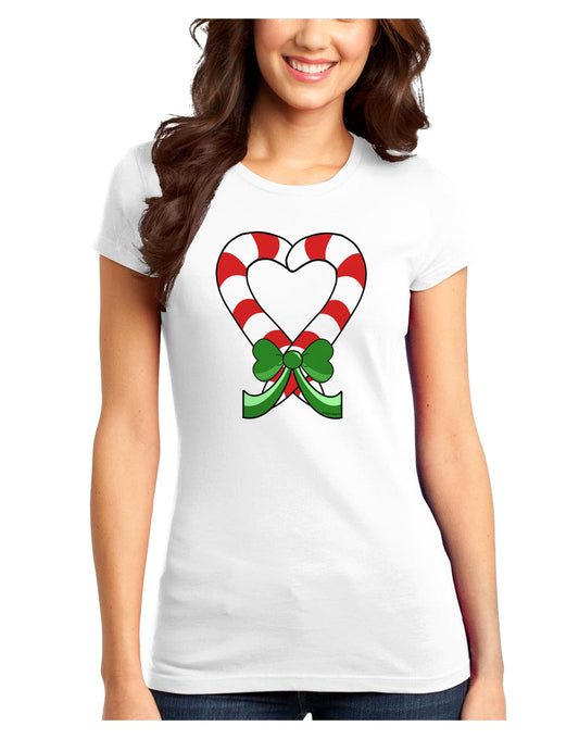 Candy Cane Heart Christmas Juniors T-Shirt-Womens Juniors T-Shirt-TooLoud-White-Juniors Fitted XS-Davson Sales