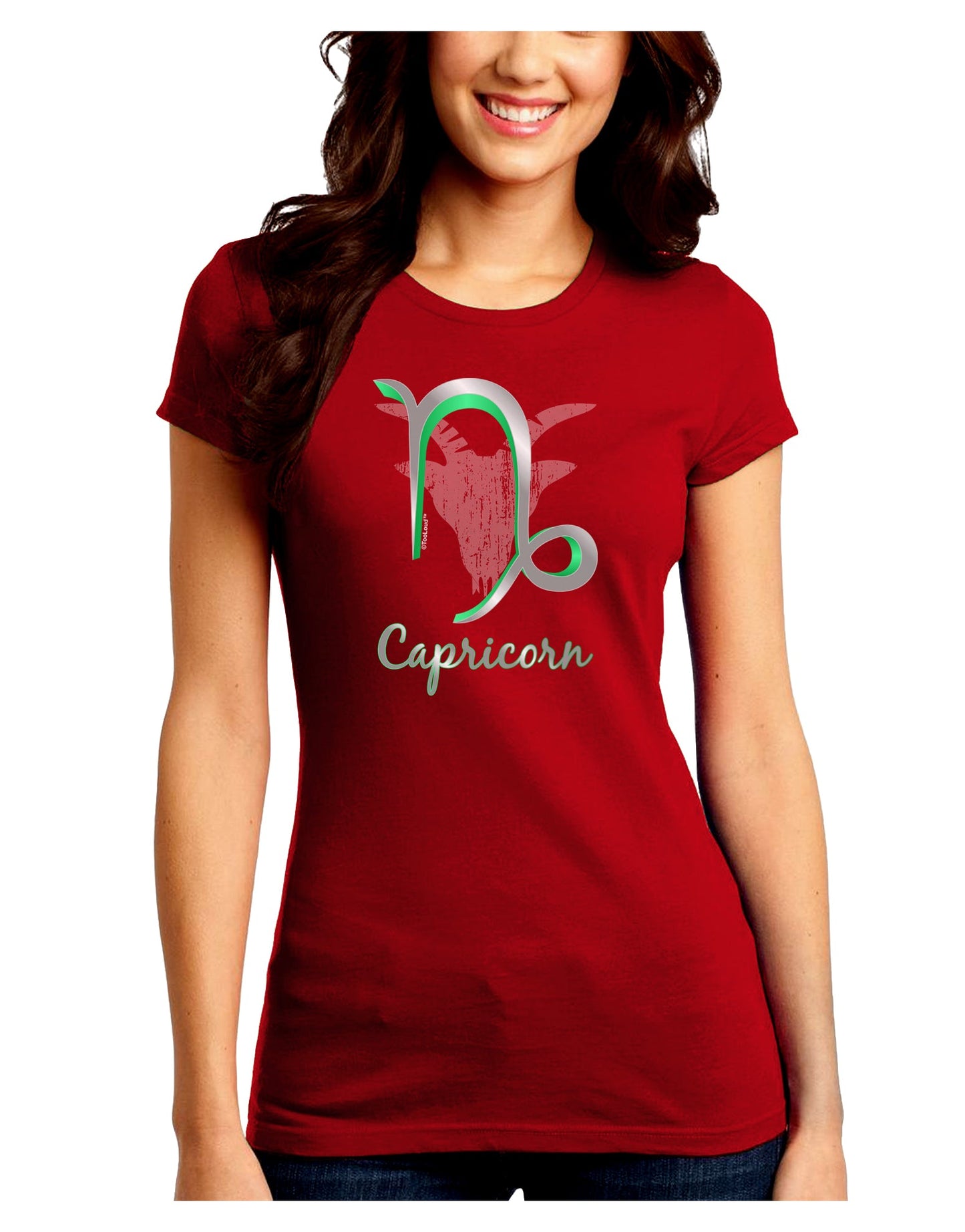 Capricorn Symbol Juniors Petite Crew Dark T-Shirt-T-Shirts Juniors Tops-TooLoud-Red-Juniors Fitted Small-Davson Sales